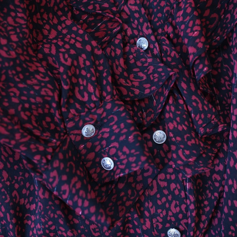 NWT Ruffled Animal Print Red Blouse. - Picture 5 of 6